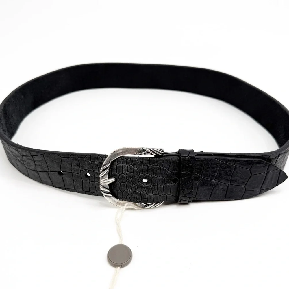 Orciani Handmade Crocodile Emobossed Matte Leather Italian Made Black Belt, XS